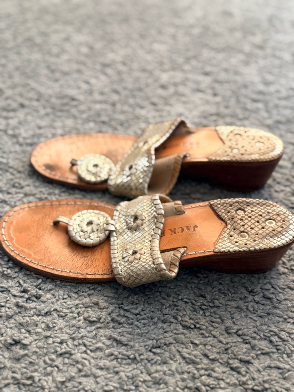 Jack Rogers Gold Snake-Embossed Toe-Ring Sandals - Picture 2 of 4